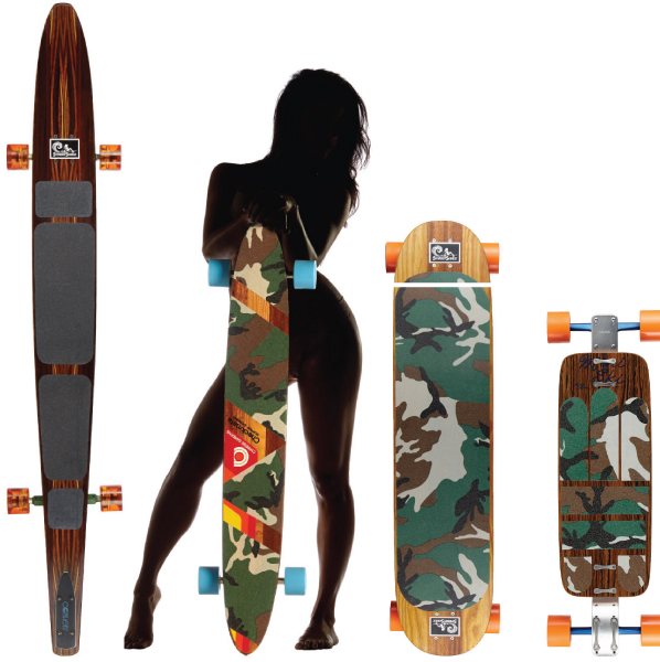 Girl with all the different skateboards